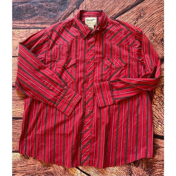 VTG Wrangler Men's Pearl Snap L/S Cowboy Western Shirt‎ Red Metallic • 2X - Picture 2 of 10